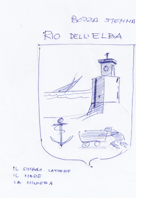 LO STEMMA  DI  RIO DELLELBA: LA TORRE IL MARE  E LA MINIERA   di G.Muti